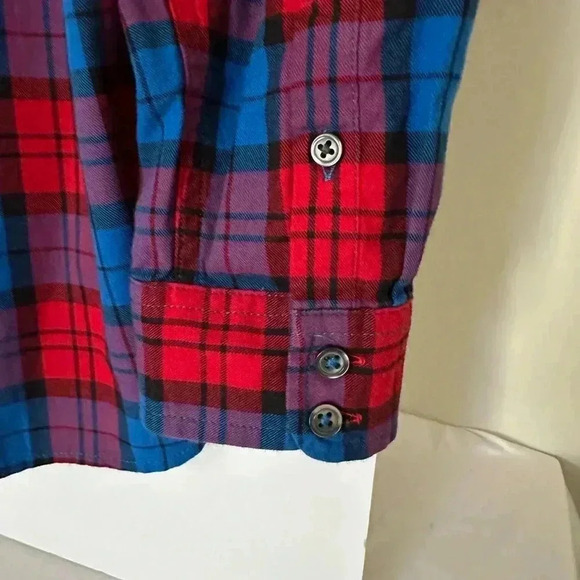 Women’s Talbots plaid button down in red, blue, purple, and black. Size Small P - Picture 10 of 11